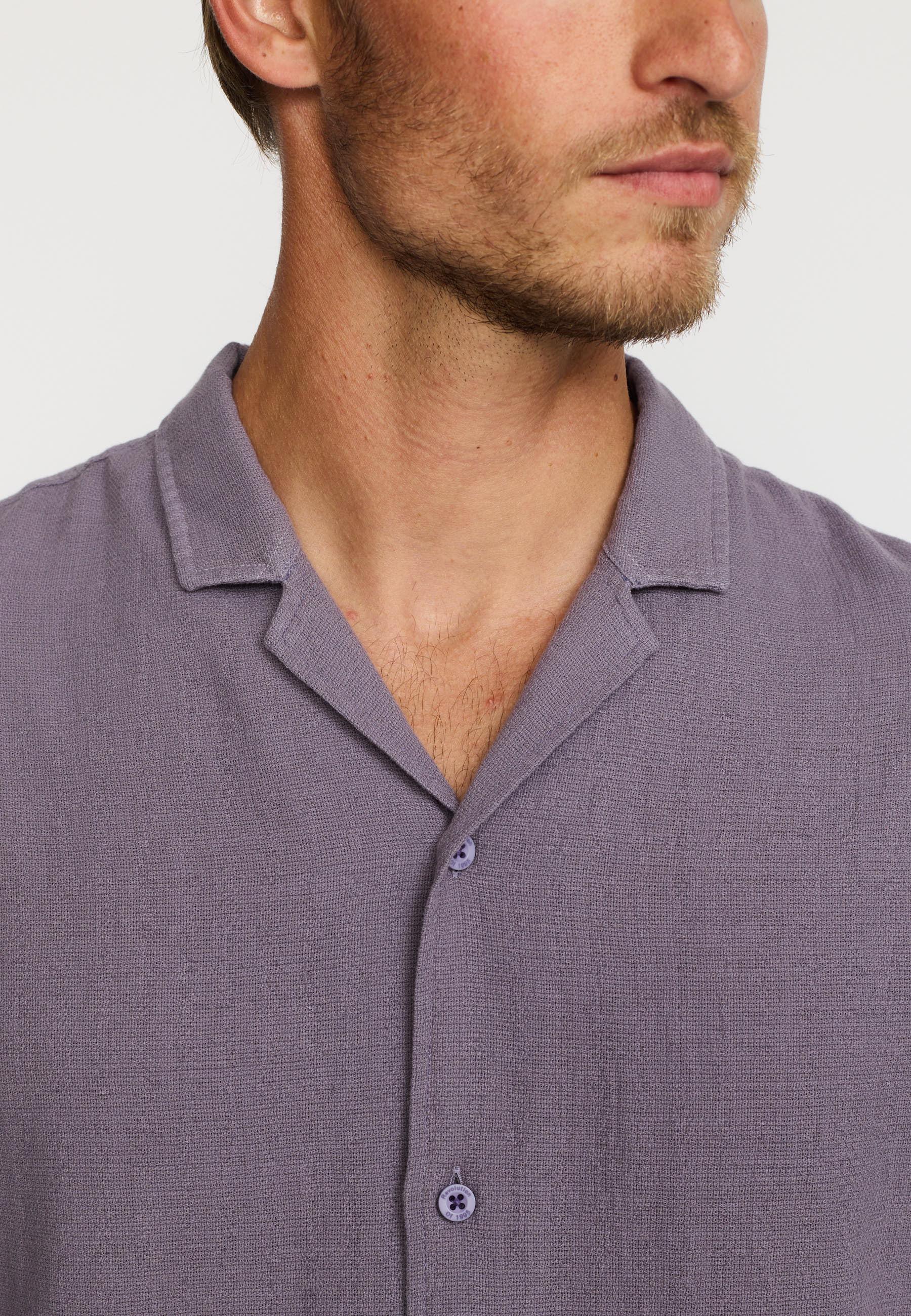 Revolution Darkpurple Kurzarm Cuban Shirt Hemd Herren dunkellila